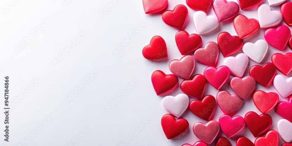 Close up of red and pink Valentine hearts on a white background, love, romance, Valentine's Day, relationship Close up of red and pink Valentine hearts on a white background, love, romance, Valentine's Day, relationship
