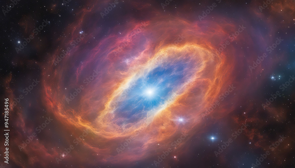 A Bright Star Shining in a Nebula with Red and Orange Gas Clouds A Bright Star Shining in a Nebula with Red and Orange Gas Clouds