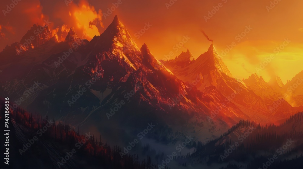 Naklejka premium Majestic Mountain Range at Sunset