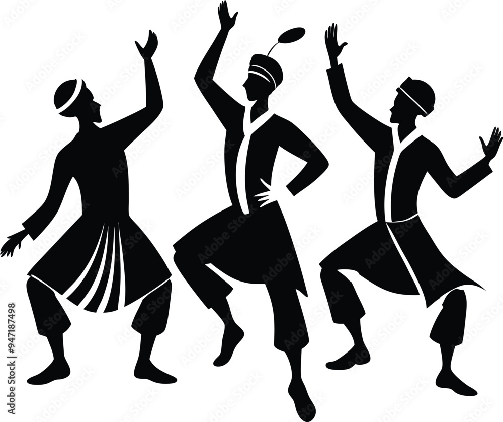 Fototapeta premium Sufi Dancers Flat Black Silhouette Vector Art Bundle
