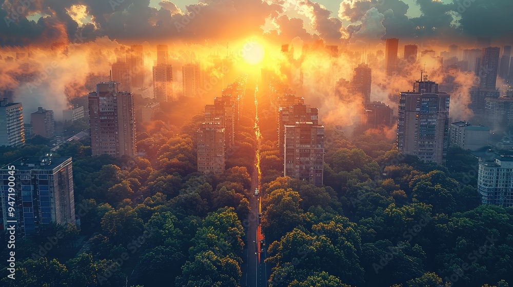 An urban heat island, where the temperature is noticeably higher than the surrounding areas due to concrete, asphalt, and a lack of vegetation. Generative AI. An urban heat island, where the temperature is noticeably higher than the surrounding areas due to concrete, asphalt, and a lack of vegetation. Generative AI.