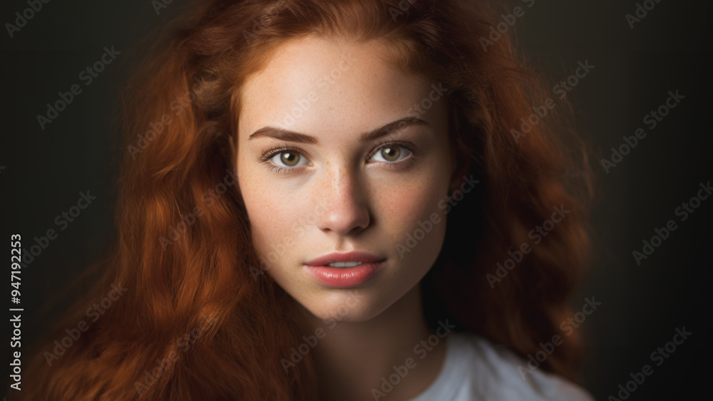 Closeup studio portrait of a beautiful redhead. Healthy, skin and flawless complexion. Skin care and cosmetics. Closeup studio portrait of a beautiful redhead. Healthy, skin and flawless complexion. Skin care and cosmetics.