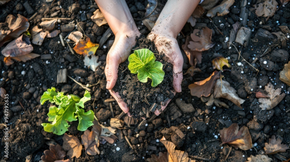 custom made wallpaper toronto digitalHands Holding Young Plant with Soil