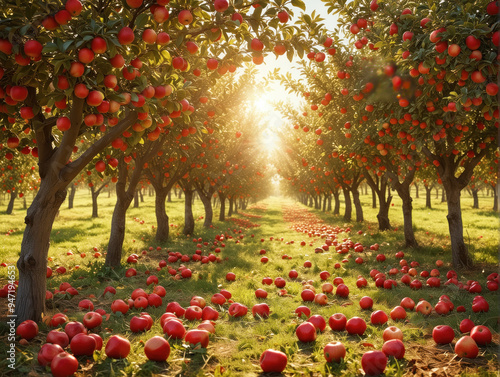 Vibrant Apple Orchard in Autumn Light photo