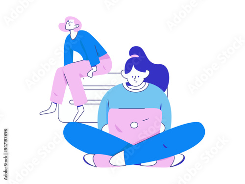 Flat vector illustration of business people operating work scene

