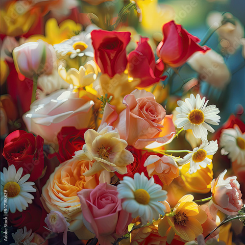 Sunlit Blooms: Close-Up Flower Bouquet