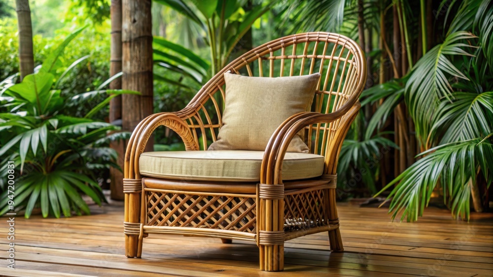Natural bamboo arm chair with rattan and wicker design Natural bamboo arm chair with rattan and wicker design