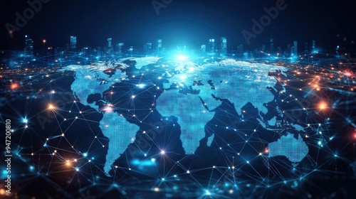 Global Network Connection - Digital Map of the World