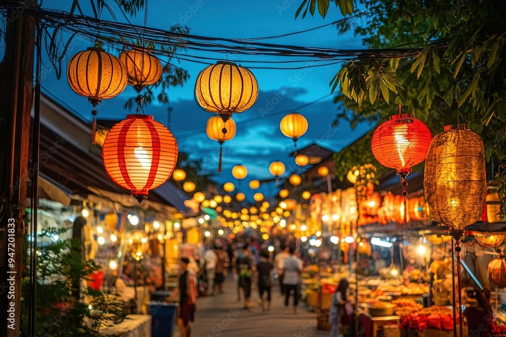Night Market Street Food Stall Lanterns Asia Southeast Asia Night Market Street Food Stall Lanterns Asia Southeast Asia