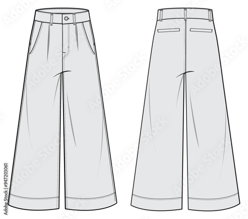 Women’s pant, Fashion Flat Sketch Vector Illustration, CAD, Technical Drawing, Flat Drawing, Template, Mockup.