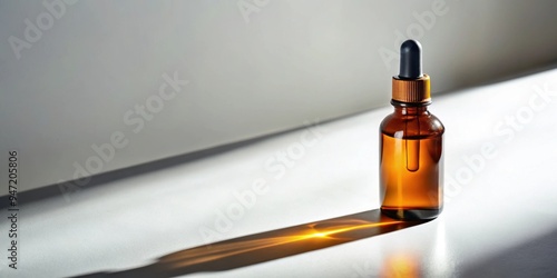 Amber dropper bottle casting shadow on empty surface, dropper bottle, amber, shadow, mockup, stock photo, isolated, glass photo