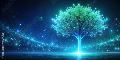 Glowing holographic tree symbolizing innovation in endogenous growth theory photo