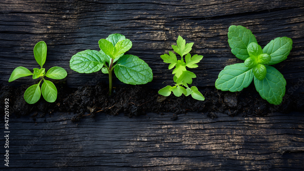 Naklejka premium Small Potted Plants in Rows
