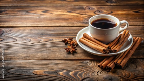 Cup of coffee with cinnamon sticks on a rustic table, coffee, cinnamon, drink, beverage, morning, aroma, cozy, hot, latte