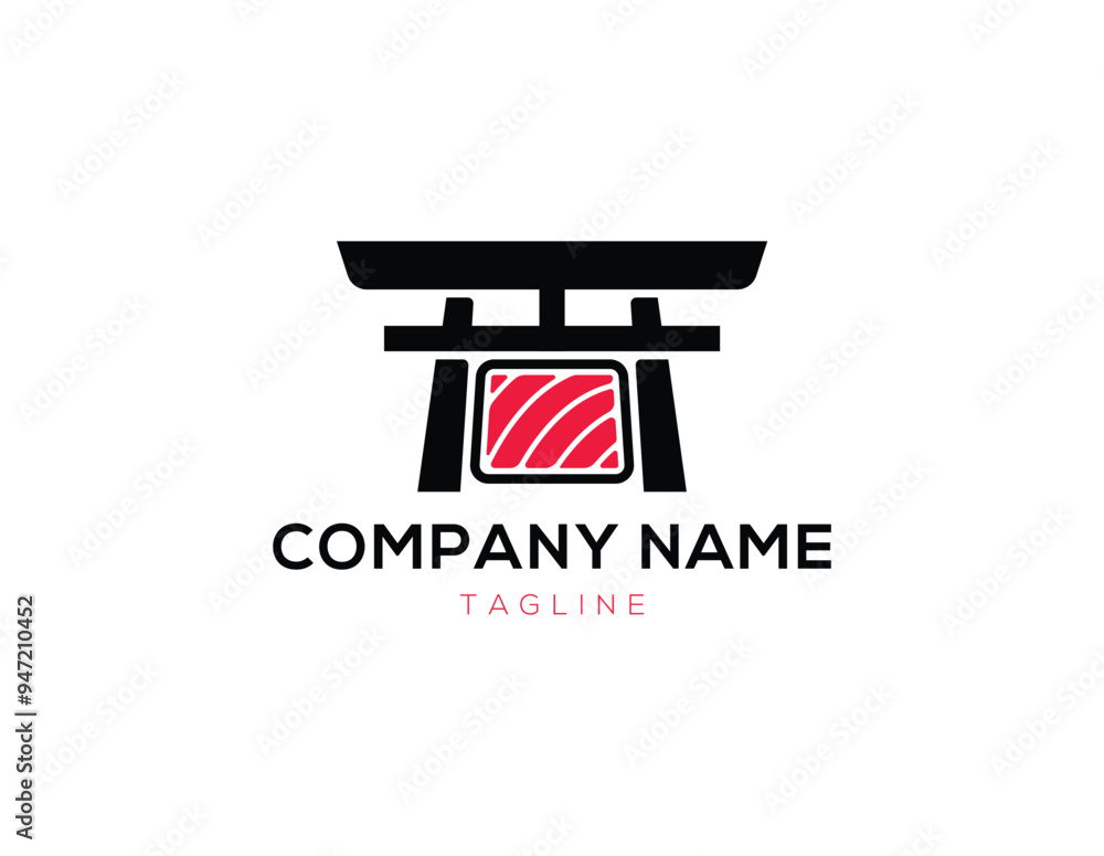 modern japanese restaurant logo, sushi and gate