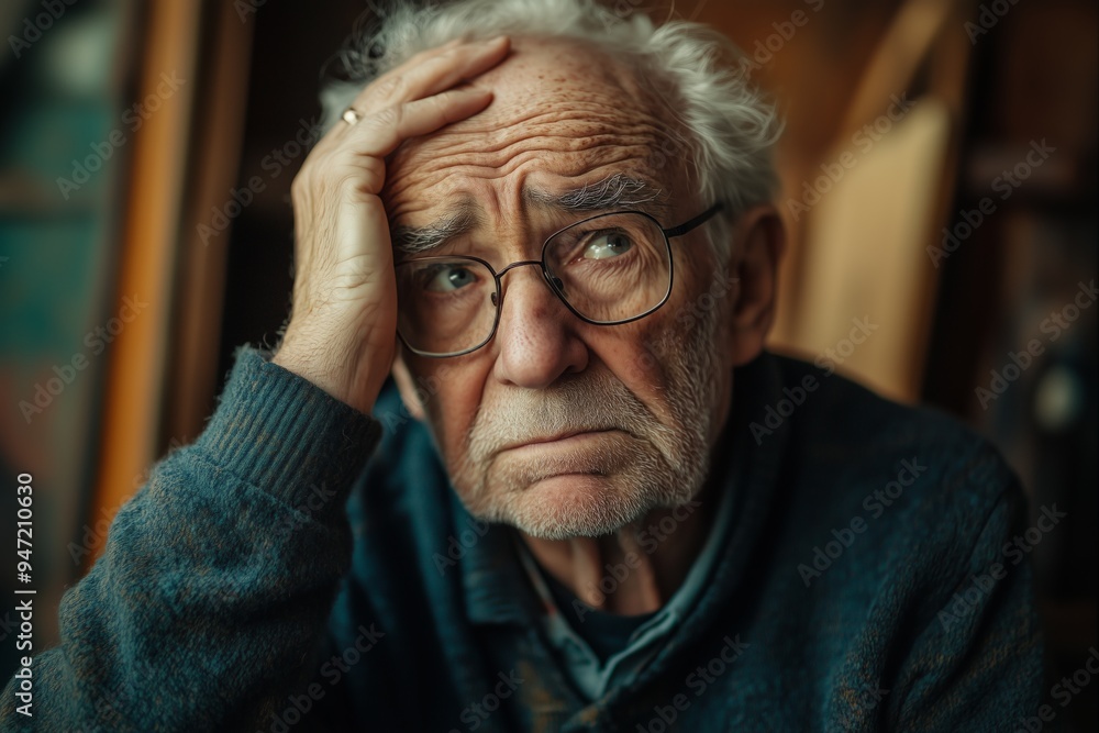 Thoughtful Elderly Man with Glasses Thoughtful Elderly Man with Glasses