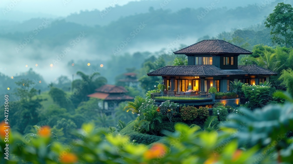 Modern Villa Perched on a Foggy Mountainside Modern Villa Perched on a Foggy Mountainside