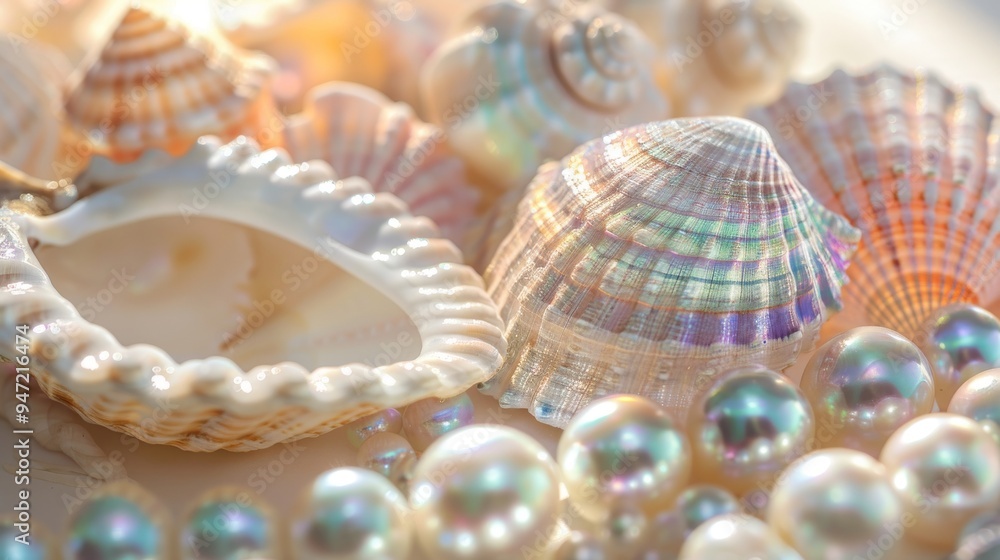 iridescent seashells and pearls in ethereal effect iridescent seashells and pearls in ethereal effect
