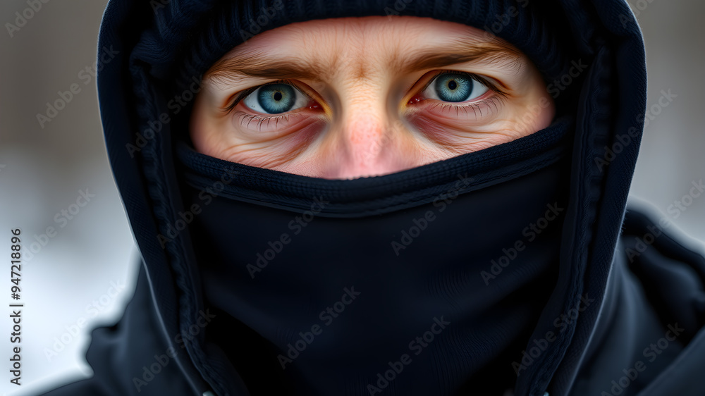 Portrait of man with face covered by black ski mask. Generative AI Portrait of man with face covered by black ski mask. Generative AI