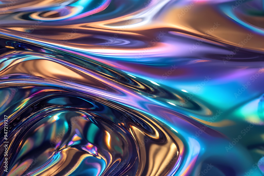 Holographic iridescent surface with liquid metal effect, background Holographic iridescent surface with liquid metal effect, background