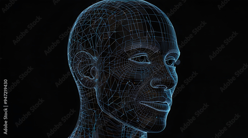 Digital Wireframe Human Head with Geometric Lines Digital Wireframe Human Head with Geometric Lines