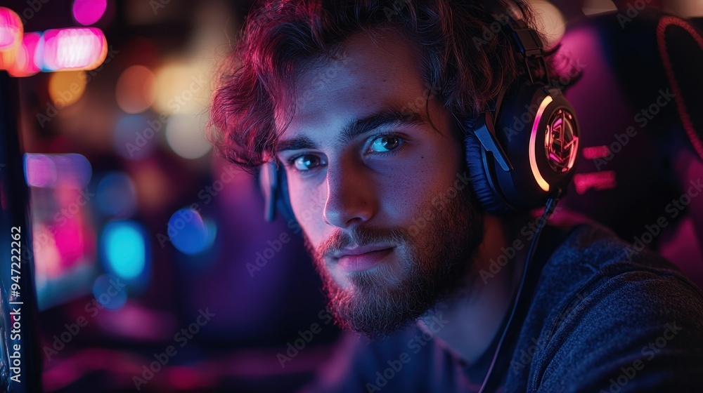 Gamer Portrait with Headphones and Neon Lights Gamer Portrait with Headphones and Neon Lights