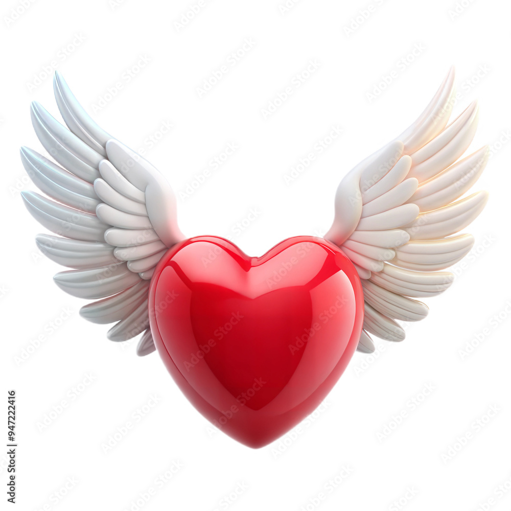 Fototapeta premium 3d rendering of heart with wings icon on transparent background, png