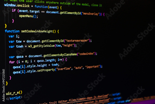 Programming code abstract screen of software developer. Computer script photo