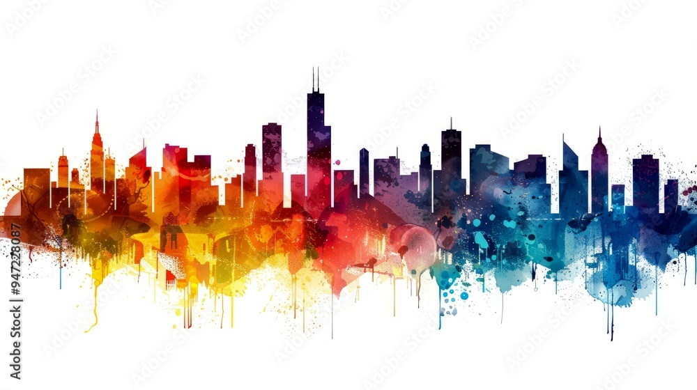 Obraz premium Watercolor Skyline of Chicago Cityscape