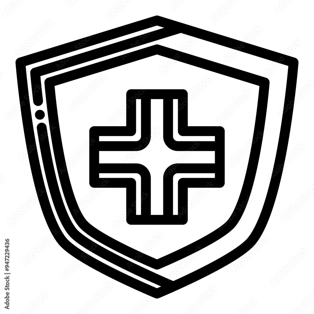 Obraz premium health protection icon, illustration of a shield and cross as a symbol of protecting the immune system, fighting viruses and maintaining health.