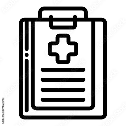 Medical health record icon in line style, suitable as a symbol regarding patient medical history data, healthcare services, patient diagnosis data, and infographics about health examinations.
