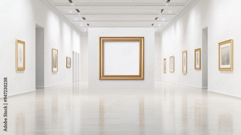 Empty Gallery Frame: A minimalist, modern art gallery hallway with a large, empty frame ready for your masterpiece. This image evokes a sense of anticipation and possibility. Empty Gallery Frame: A minimalist, modern art gallery hallway with a large, empty frame ready for your masterpiece. This image evokes a sense of anticipation and possibility.