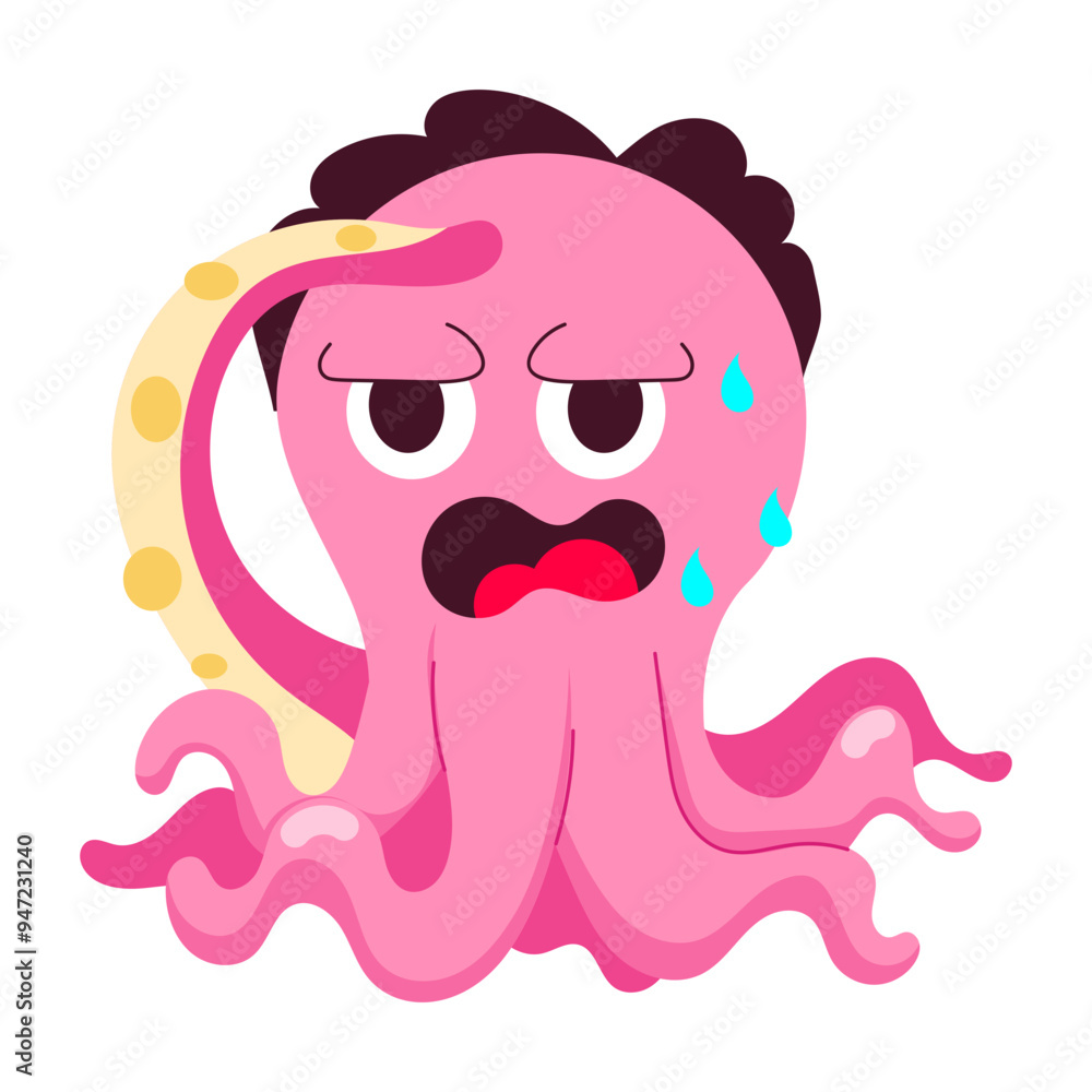 Fototapeta premium A flat style sticker of tired octopus