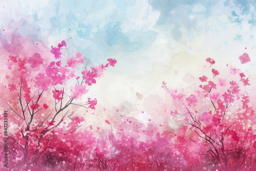 A beautiful field of pink flowers painted in watercolor style A beautiful field of pink flowers painted in watercolor style