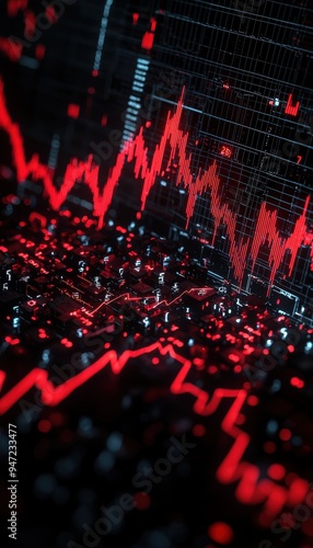Wallpaper Mural Abstract financial chart with red graphs indicating market trends. Suitable for business analytics, economic forecasting, and investment insights. Torontodigital.ca