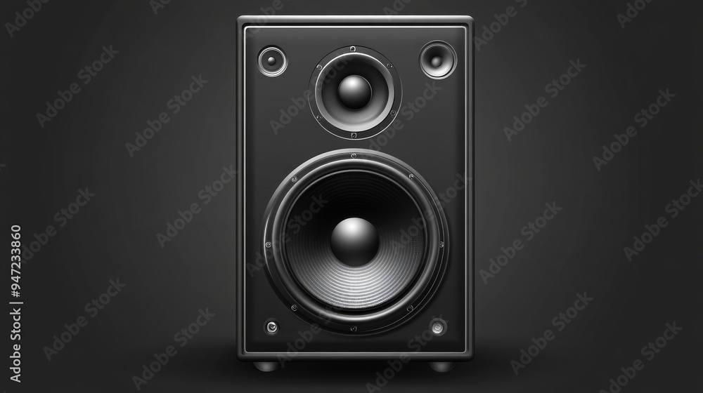 Realistic Full Bass Speaker Vector Illustration in Black for Audio Monitoring Realistic Full Bass Speaker Vector Illustration in Black for Audio Monitoring
