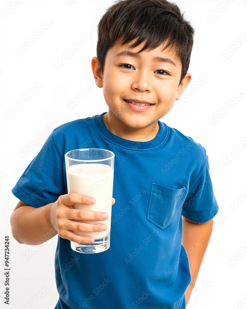 asian boy holding milk, white bg asian boy holding milk, white bg