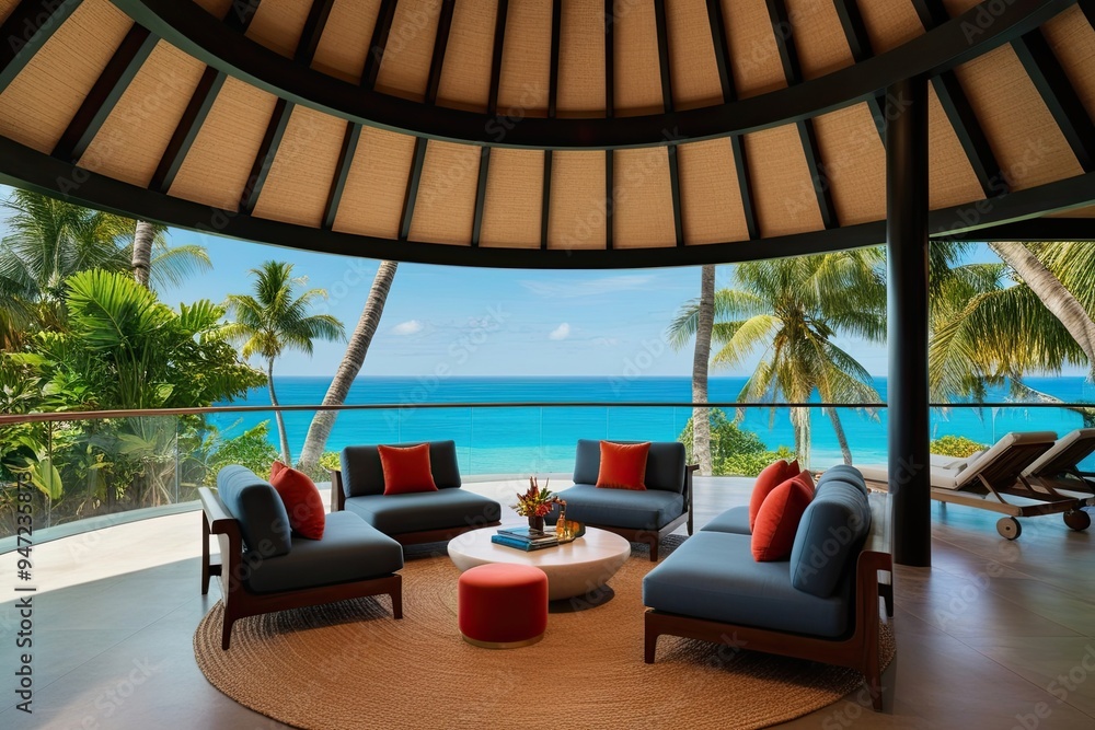 Obraz premium Modern Lounge Design Featuring Expansive Tropical Views