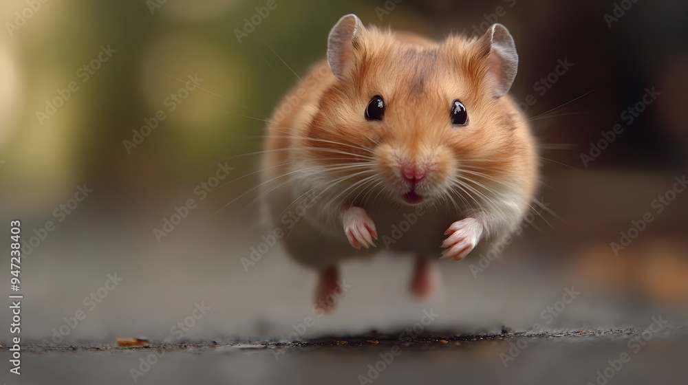 Energetic Hamster Jumping and Running in Outdoor Scene Energetic Hamster Jumping and Running in Outdoor Scene