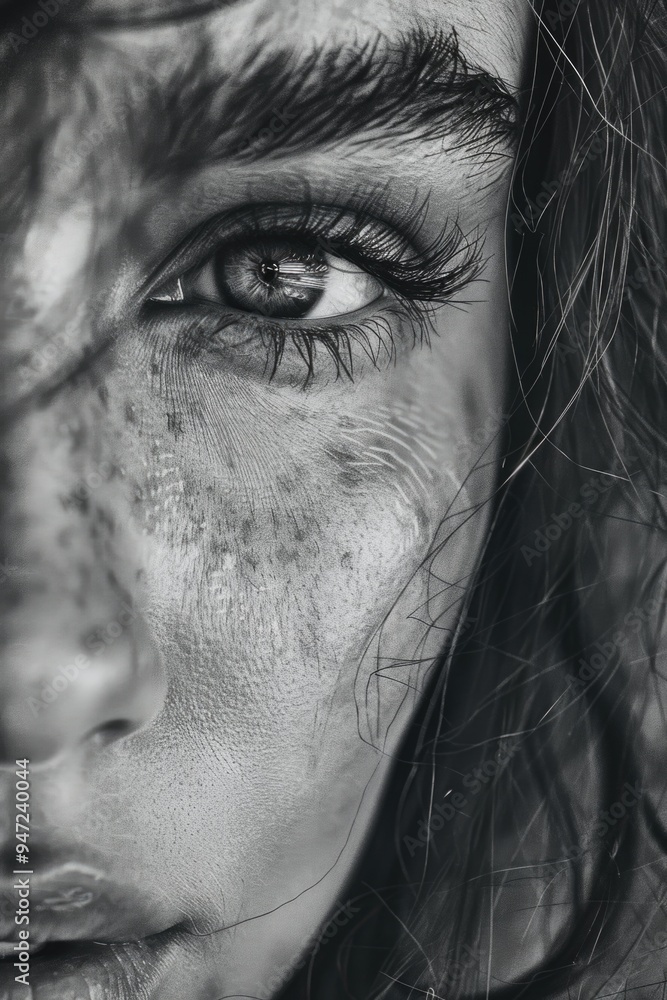 Fototapeta premium Close-up portrait of a woman with freckles, suitable for use in personal or professional projects