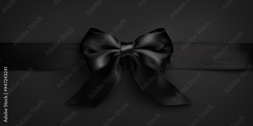 A black ribbon with a bow on a black background, perfect for funeral or memorial services A black ribbon with a bow on a black background, perfect for funeral or memorial services