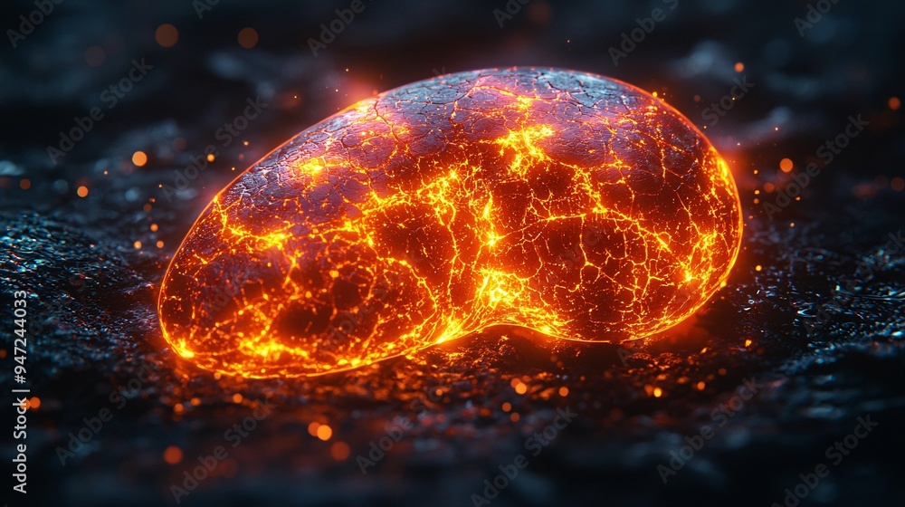 A photorealistic liver with soft glowing edges, placed against a dark background with subtle reflections and shadows. A photorealistic liver with soft glowing edges, placed against a dark background with subtle reflections and shadows.
