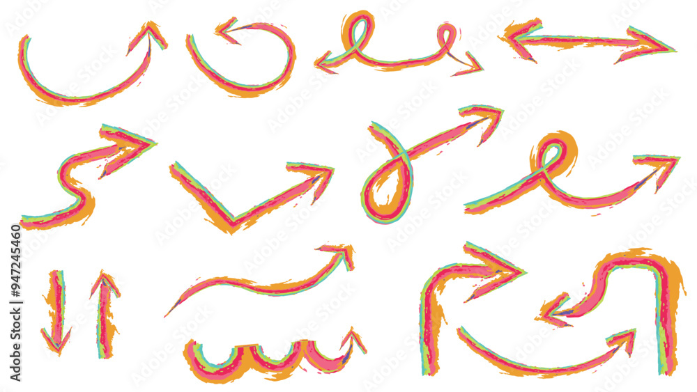 watercolor hand drawn arrow doodle collection in thin colorful stokes isolated on white background watercolor hand drawn arrow doodle collection in thin colorful stokes isolated on white background