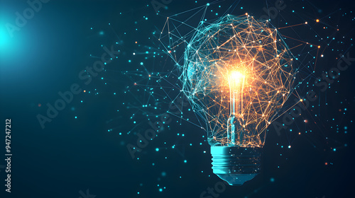 A glowing lightbulb made of connected lines, representing innovation and new ideas.