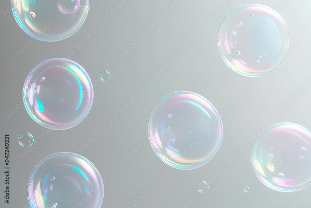 Luminous Soap Bubbles Against a Pristine White Background Luminous Soap Bubbles Against a Pristine White Background