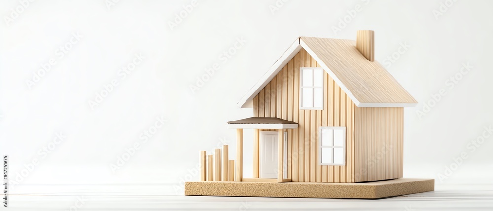 A wooden model house showcasing modern design and architecture on a minimalistic background, perfect for real estate or home decor. A wooden model house showcasing modern design and architecture on a minimalistic background, perfect for real estate or home decor.