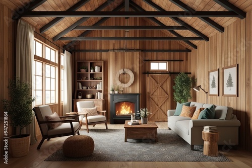 Inviting Farmhouse Loft Mockup with Warm Atmosphere and 3D View