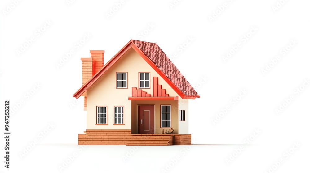 A charming miniature house model with a red roof and inviting front porch, perfect for home decoration or real estate marketing. A charming miniature house model with a red roof and inviting front porch, perfect for home decoration or real estate marketing.