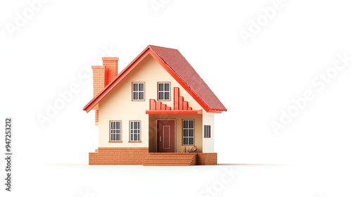 A charming miniature house model with a red roof and inviting front porch, perfect for home decoration or real estate marketing.