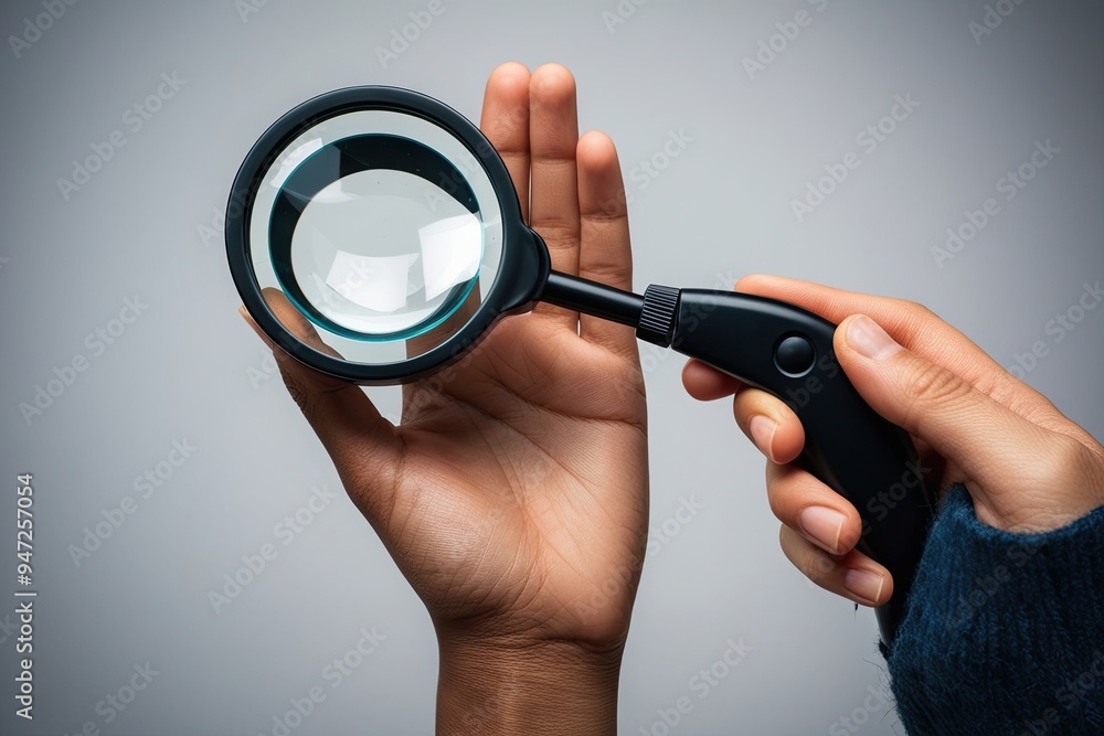 Artsy Hand Showcasing a Magnifying Tool for Discovery and Insights Artsy Hand Showcasing a Magnifying Tool for Discovery and Insights